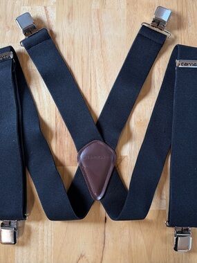 CARHARTT Utility Suspenders Black with leather detail 1 7/8” wide